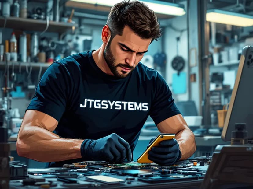 JTG Systems phone repair technicians working on iPhone and iPad devices in Welland, Niagara